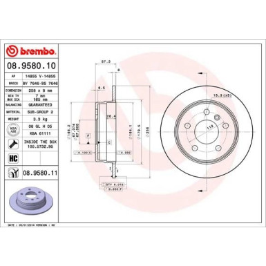 15 482 025 Bremsscheibe HA | MERCEDES W169,W245 04 | 08.9580.11