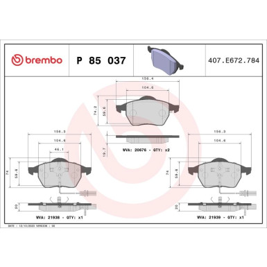 BREMBO Bremsklötze VA | AUDI A4, A6 VW Passat 94-05 | P 85 037