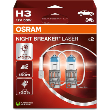 OSRAM H3 12V 55W PK22s NIGHT BREAKER LASER +150% Licht