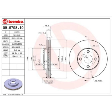 82 481 099 Bremsscheibe VA | TOYOTA Prius 00-04 | 09.9798.10