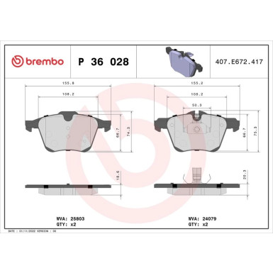 BREMBO Bremsklötze VA | JAGUAR XJ 12 | P 36 028