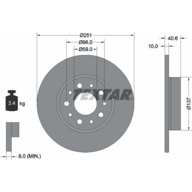 Bremsscheibe Fiat T. 500L 0,9-1,4/1,3-1,6 D 12 | 92244303