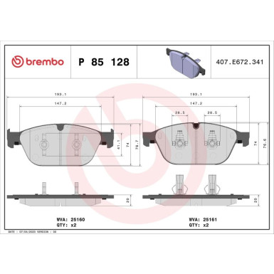 BREMBO Bremsklötze VA | AUDI A8 (4H_) | P 85 128