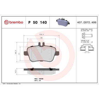 BREMBO Bremsklötze HA | INFINITY Q30 MERCEDES A-Klasse 12 | P 50 140