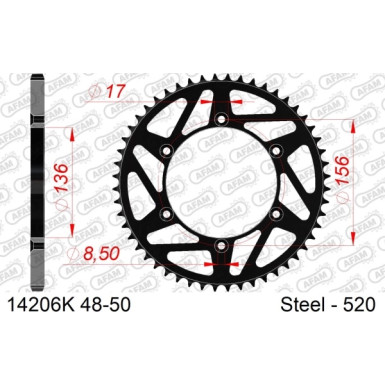 AFAM Kettenrad STAHL 49 Zähne | für 520, schwarz | 14206K-49