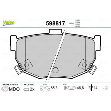 VALEO Bremsbeläge | 598817