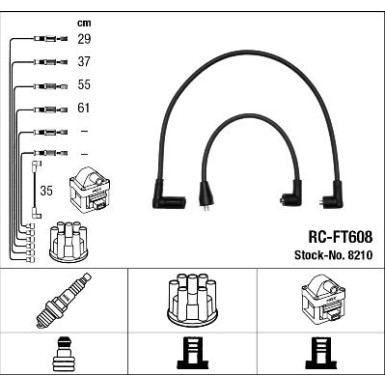 RC-FT616 NGK | Zündkabelsatz | FIAT TIPO (160) 1.4 i.e.,5.89-4.95 | 8210