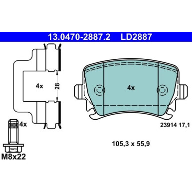 Bremsbelagsatz Skoda T. Octavia 1,0-2,0 12- Keramik | 13.0470-2887.2