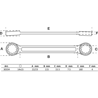 BGS Doppel-Ringschlüssel | extra flach | SW 14 x 15 mm | 30334