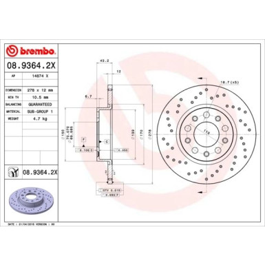 Bremsscheibe HA Xtra | ALFA 159,Brera 05 | 08.9364.2X