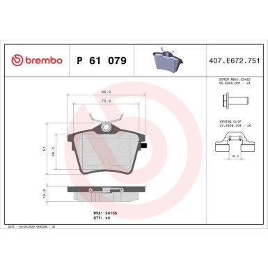 BREMBO Bremsklötze HA | CITROEN C5 PEUGEOT 407, 607 04-11 | P 61 079