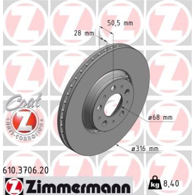 ZIMMERMANN Bremsscheibe | 610.3706.20