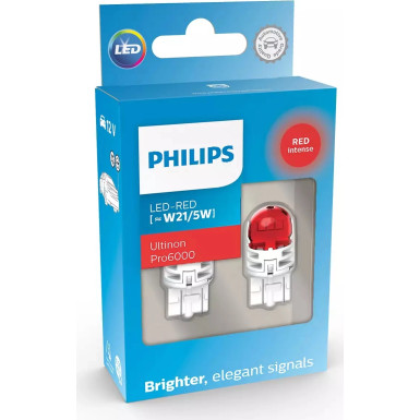 LED W21/5W 12V 2.5/0.5W Ultinon Pro6000 Red Intense SI NOECE 2 St. Philips | 11066RU60X2