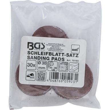 BGS Schleifblatt-Satz für Exzenterschleifer | Ø 30 mm | K 60 - 80 - 120 | 30-tlg | 70193