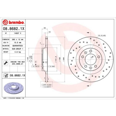 Bremsscheibe HA Xtra | PEUGEOT 407,607 04 | 08.8682.1X