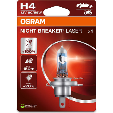 H4 12V 60/55W P43t NIGHT BREAKER LASER +150% 1 Stück