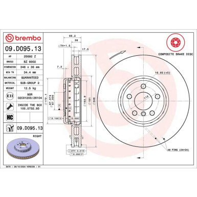 11 481 130 Brembo Premium VA zweiteilig | BMW 5, 7, X3 M-Paket 15 | 09.D095.13