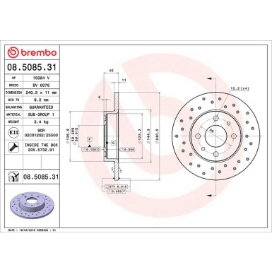 40 482 035 Bremsscheibe HA | FIAT 500 1.4 Abarth 08 | 08.5085.31