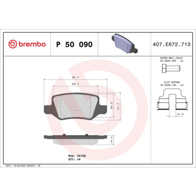 BREMBO Bremsklötze HA | MERCEDES W168,W169,W245,W414 97 | P 50 090