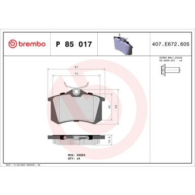 BREMBO Bremsklötze HA | CITROEN C3 16- VW Golf 83-01 | P 85 017