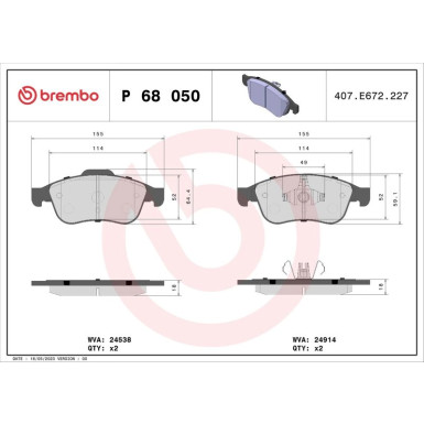 BREMBO Bremsklötze VA | DACIA Dokker, Duster RENAULT Captur 10 | P 68 050