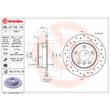 Bremsscheibe HA Brembo Xtra | BMW 1,2 11 | 08.C115.1X