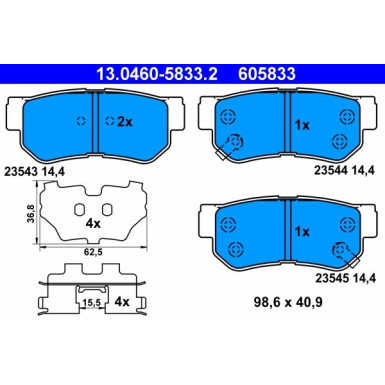 Bremsbelagsatz Hyundai T. Elantra/Getz/Trajet/Tucson 01 | 13.0460-5833.2