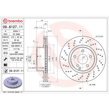 15 481 044 Bremsscheibe VA | MERCEDES W220 99 | 09.8127.11