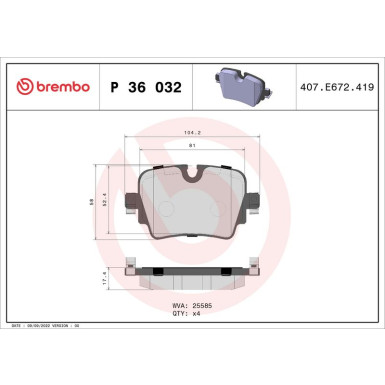 BREMBO Bremsklötze HA | JAGUAR F-Type, XJ 09 | P 36 032