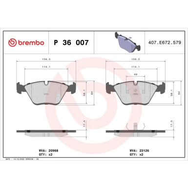 BREMBO Bremsklötze VA | JAGUAR XJ, XK 73,05 | P 36 007