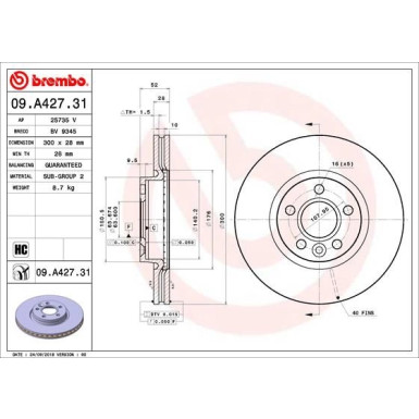 Bremsscheibe VA | VOLVO S60, S80, V60, V70 06 | 09.A427.31