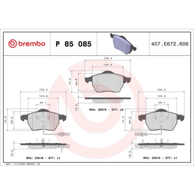 BREMBO Bremsklötze VA | AUDI A4 SEAT SKODA VW 00-11 | P 85 085