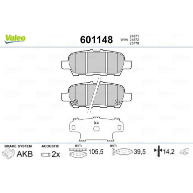 VALEO Bremsbeläge | 601148