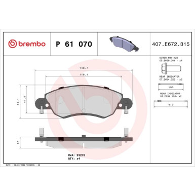 BREMBO Bremsklötze VA | CITROEN C5 01-05 | P 61 070