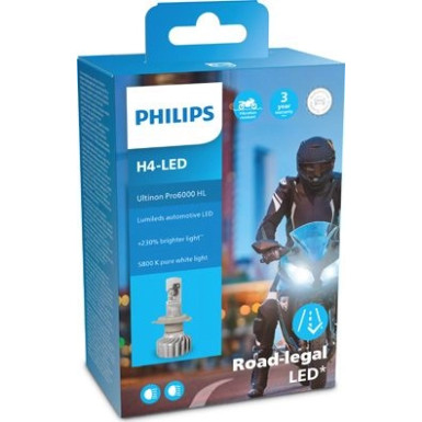 H4 12V 18W P43t Ultinon Pro6000 LED 5800K Moto mit Straßenzulassung 1St. Philips | LED-Licht mit Straßenzulassung | 11342U6000X1