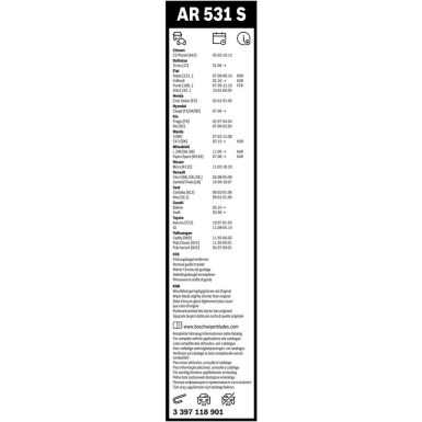 Scheibenwischer Aerotwin AR531S BOSCH | PEUGEOT RENAULT TOYOTA Avensis Corolla | 3397118901