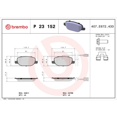 BREMBO Bremsklötze HA | ALFA GIULIETTA 13 | P 23 152