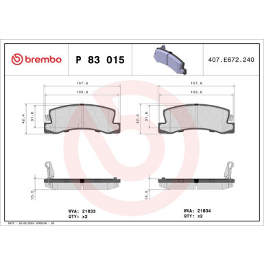 BREMBO Bremsklötze HA | TOYOTA Corolla/Avensis 97 | P 83 015