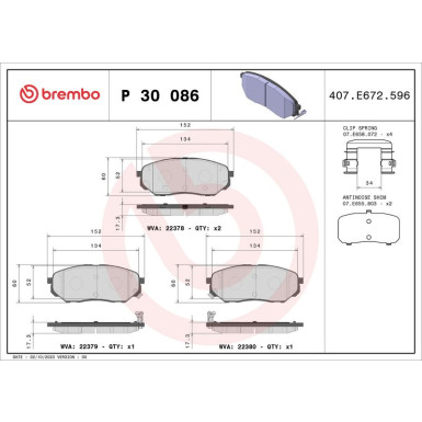 BREMBO Bremsklötze VA | KIA Sorento 15 | P 30 086