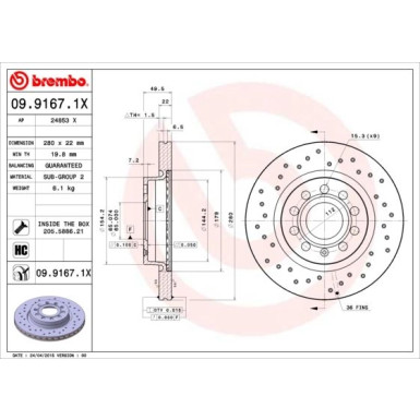 Bremsscheibe VA Xtra | AUDI A3,VW Golf,SEAT,SKODA 03 | 09.9167.1X