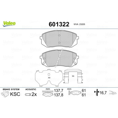 VALEO Bremsbeläge | 601322