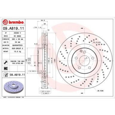 15 481 093 Bremsscheibe VA | MERCEDES W221,R230 SL500 05 | 09.A819.11