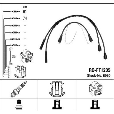 RC-FT1205 NGK | Zündkabelsatz | FIAT 500 0.5 65-75 | 6980