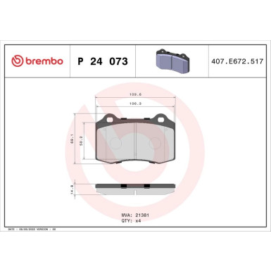 BREMBO Bremsklötze VA | CITROEN DS3 FORD Focus 98-15 | P 24 073