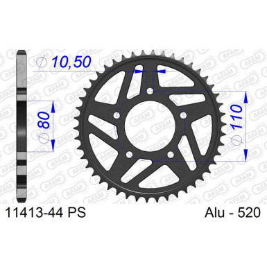 AFAM Kettenrad ALU 44 Zähne | für 520 ,EX | 11413-44 PS