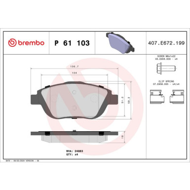 BREMBO Bremsklötze Xtra VA | CITROEN C3, C4 PEUGEOT 2008 09 | P 61 103X