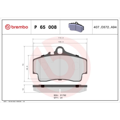 BREMBO Bremsklötze HA | PORSCHE 911, Boxster 97-13 | P 65 008