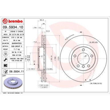 11 481 030 Bremsscheibe VA li | BMW E36 M3 92 | 09.5934.11