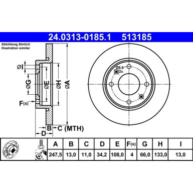 Bremsscheibe Peugeot S. 206 1.1-1.4 98- Power Disc | 24.0313-0185.1