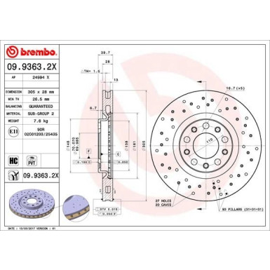 Bremsscheibe VA Xtra | ALFA, FIAT 500X, JEEP 14 | 09.9363.2X